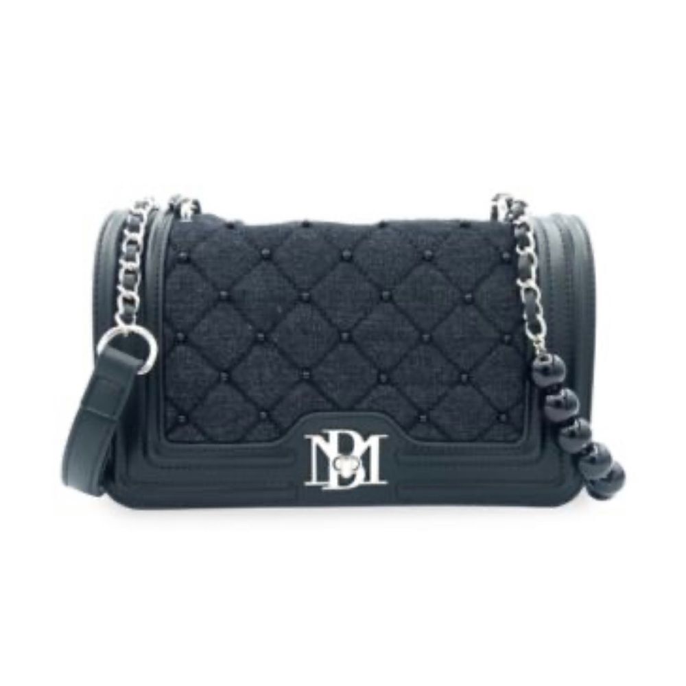 BADGLEY MISCHKA Quilted & Beaded Denim Shoulder Bag